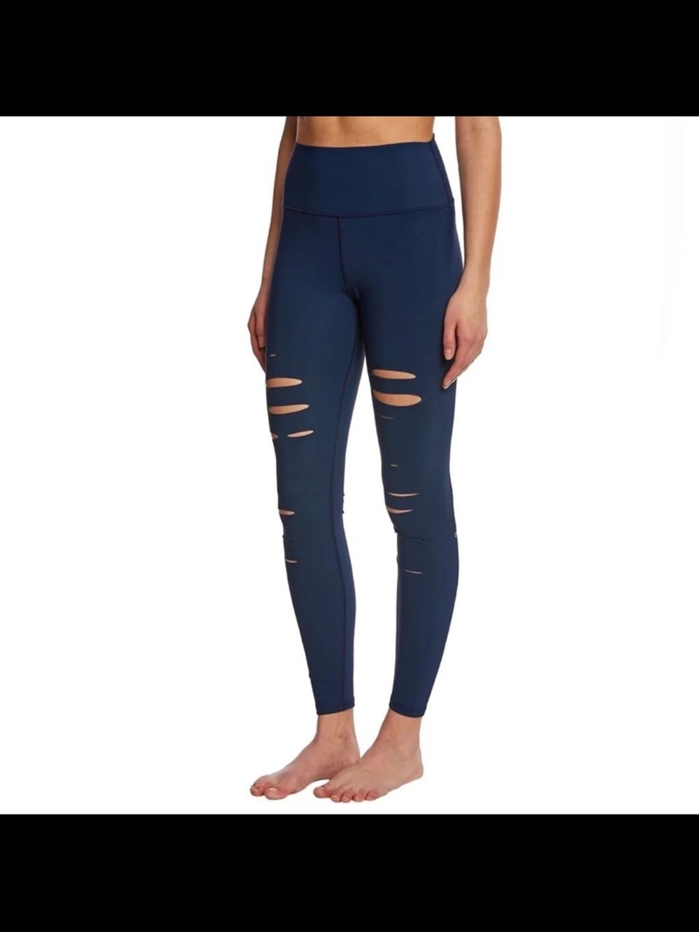 ALO Yoga Navy High-Waist Ripped Leggings